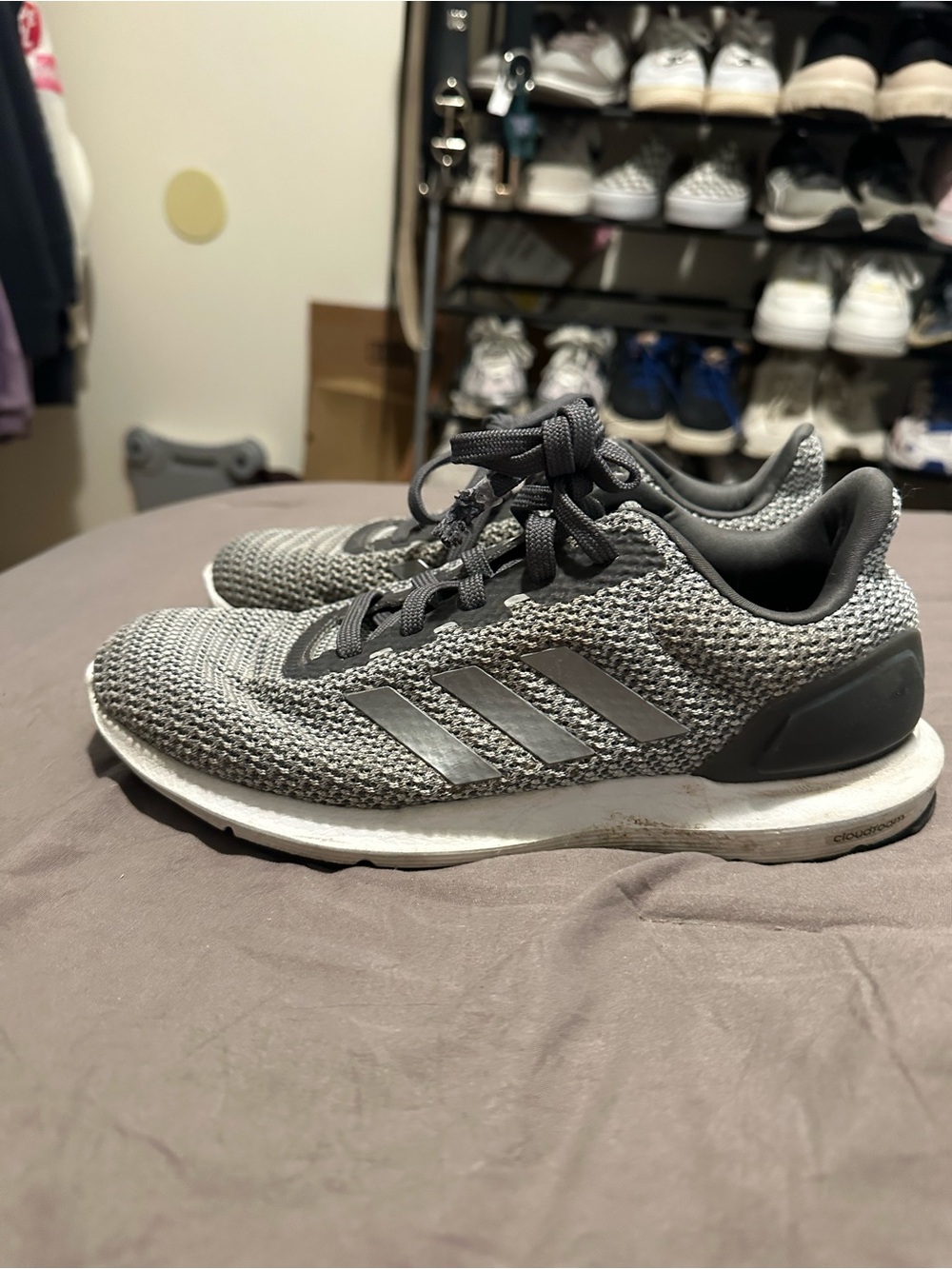 adidas Men's Grey Knit Running Sneakers